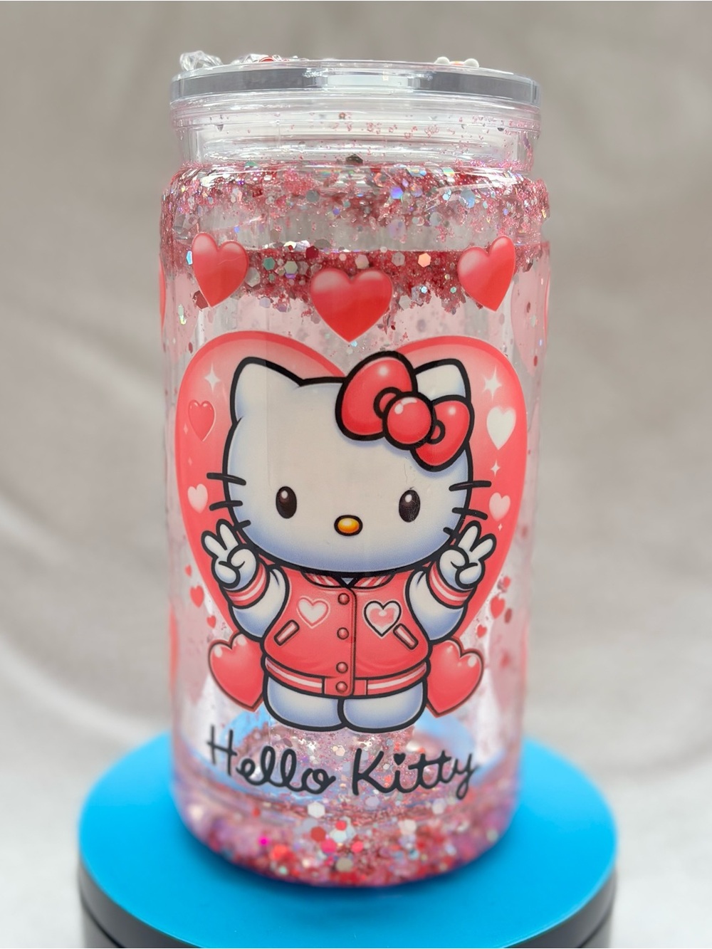 Hello Kitty Pink Glitter Heart Party Tumbler